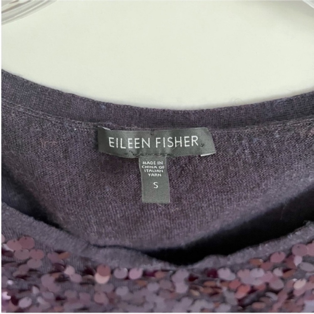 Eileen Fisher shell tank top deep purple merino wool sequins round neck - Picture 5 of 8